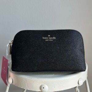 Kate Spade Shimmy Glitter Fabric Small Black Women's Cosmetic Bag